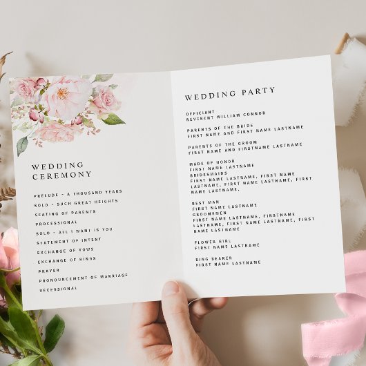 Programme de mariage floral rose et élégant