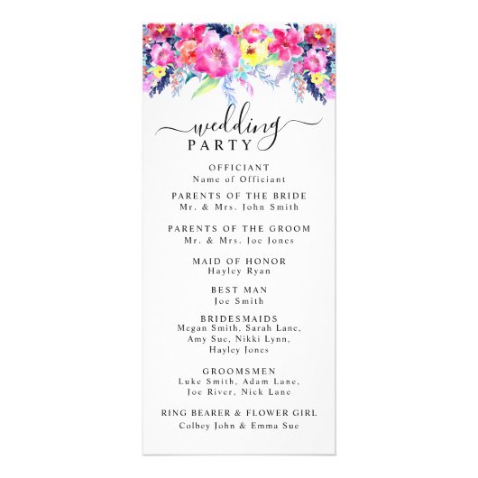 Programme de mariage floral rose et jaune chaud (Dos)