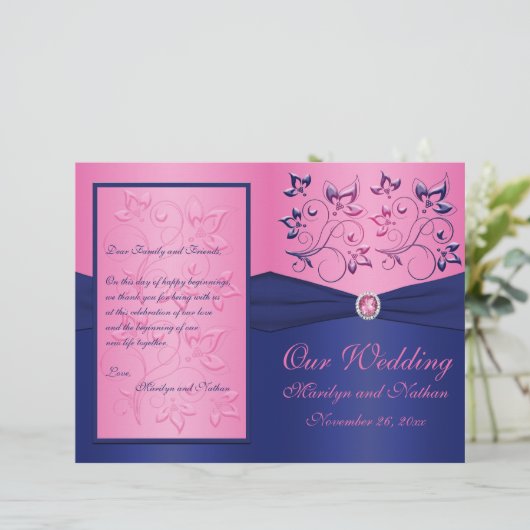 Programme de mariage floral rose et marine (Debout devant)