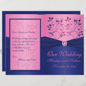 Programme de mariage floral rose et marine (Devant / Derrière)