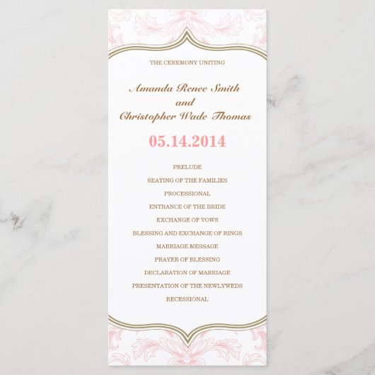 Programme de mariage floral rose et or (Devant)