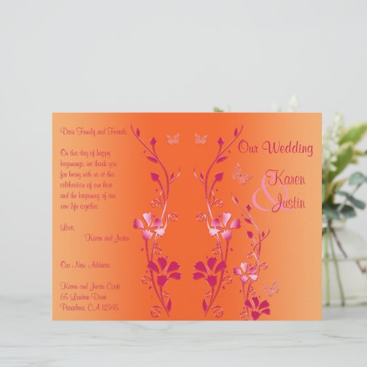 Programme de mariage floral rose et orange (Debout devant)