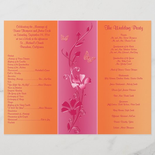 Programme de mariage floral rose et orange (Dos)