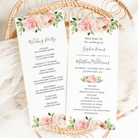 Programme de mariage floral rose pâle élégant
