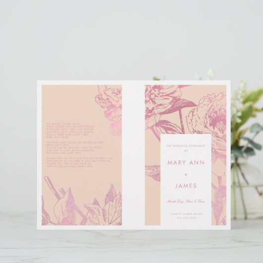 Programme de mariage floral rose rose rose (Debout devant)