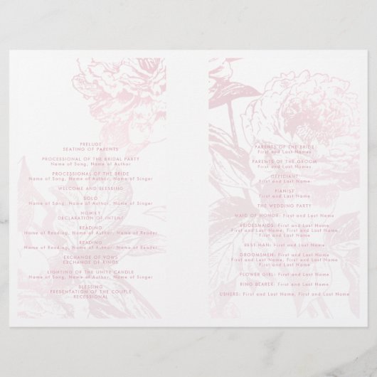 Programme de mariage floral rose rose rose (Dos)