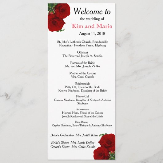 Programme de mariage floral Rose rouge profonde (Devant)