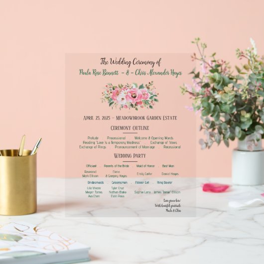 Programme de mariage floral rose vif (Mariage)