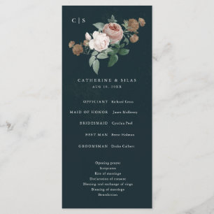 Programme de mariage floral rose vintage bohème
