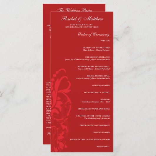 Programme de mariage floral rouge (Devant / Derrière)