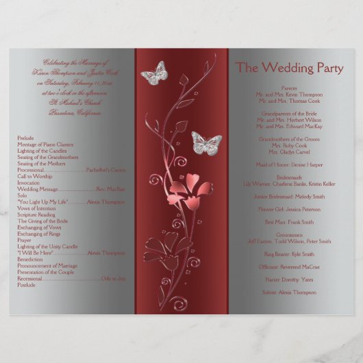 Programme de mariage floral rouge et argent (Dos)