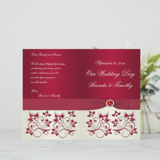 Programme de mariage floral rouge et ivoire (Debout devant)
