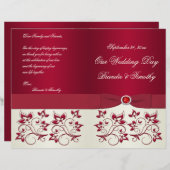 Programme de mariage floral rouge et ivoire (Devant / Derrière)