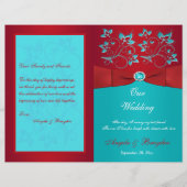 Programme de mariage floral rouge, turquoise (Devant)