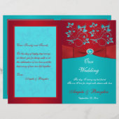 Programme de mariage floral rouge, turquoise (Devant / Derrière)