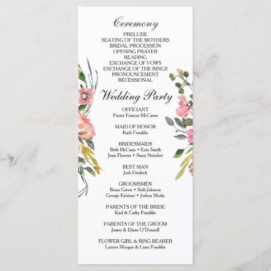 Programme de mariage floral rustique (Dos)