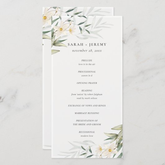 Programme de mariage floral rustique blanc vert (Devant / Derrière)