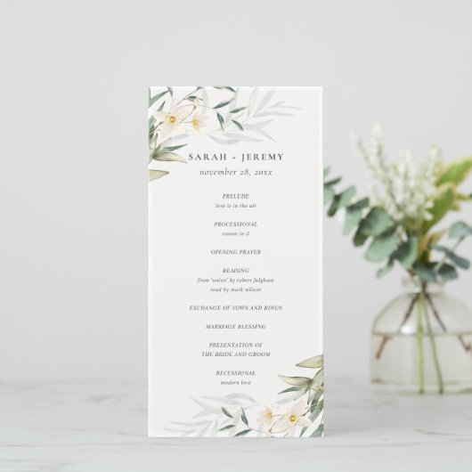 Programme de mariage floral rustique blanc vert (Debout devant)
