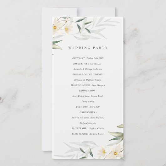Programme de mariage floral rustique blanc vert (Dos)