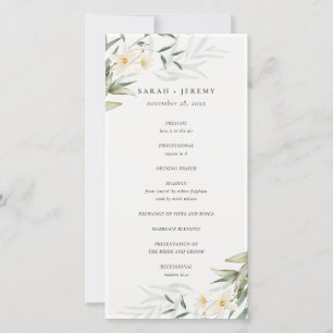 Programme de mariage floral rustique blanc vert