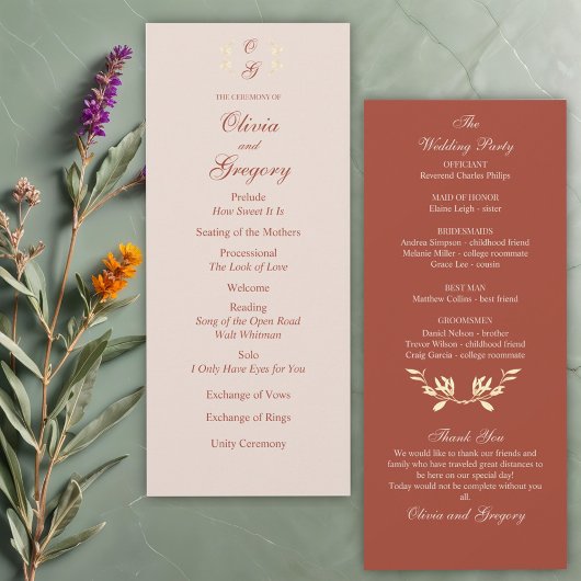Programme de mariage floral rustique intemporel