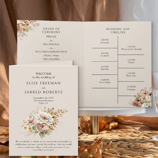 Programme de mariage floral rustique marron campag