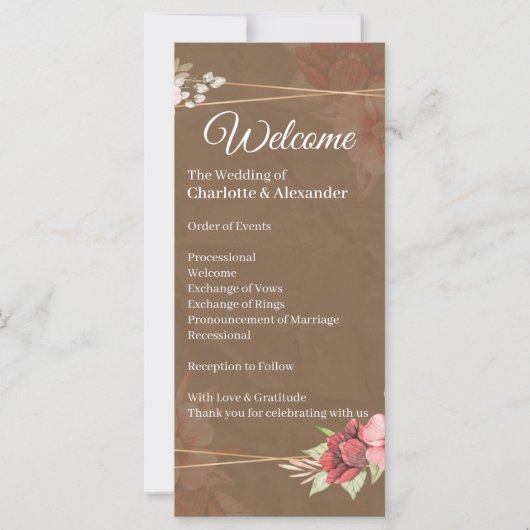 Programme de mariage floral rustique rose (Devant)