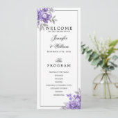 Programme de mariage floral rustique violet Menu (Debout devant)