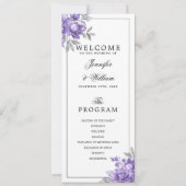 Programme de mariage floral rustique violet Menu (Devant)