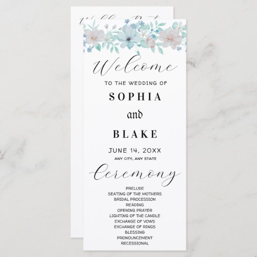 Programme de mariage floral simple jaune et vert (Devant / Derrière)