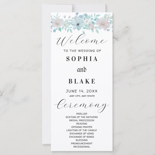 Programme de mariage floral simple jaune et vert (Devant)