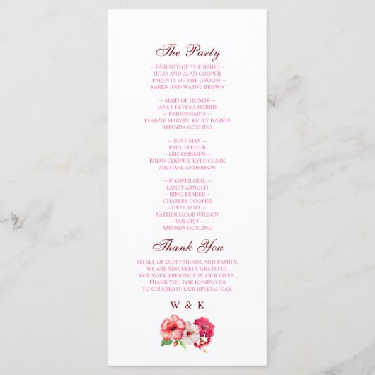 Programme de mariage floral tropical (Dos)