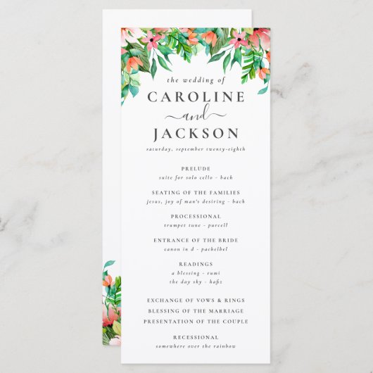 Programme de mariage floral tropical d'été (Devant / Derrière)
