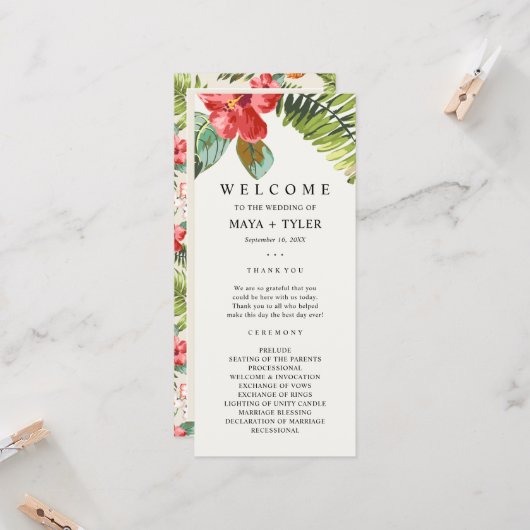 Programme de mariage floral tropical et verdure (Devant/Arrière en situation)