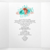 Programme de mariage floral turquoise et corail (Intérieur au milieu)
