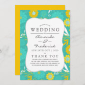 Programme de mariage floral Turquoise et jaune (Devant / Derrière)