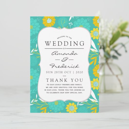 Programme de mariage floral Turquoise et jaune (Debout devant)