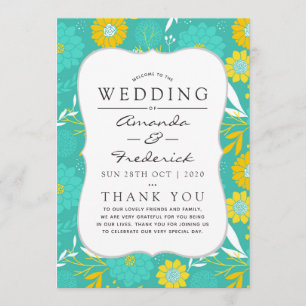 Programme de mariage floral Turquoise et jaune