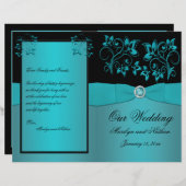 Programme de mariage floral turquoise et noir (Devant / Derrière)