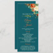 Programme de mariage - Floral Turquoise & Orange (Devant / Derrière)