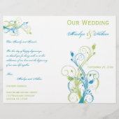 Programme de mariage floral turquoise, verte et bl (Devant)