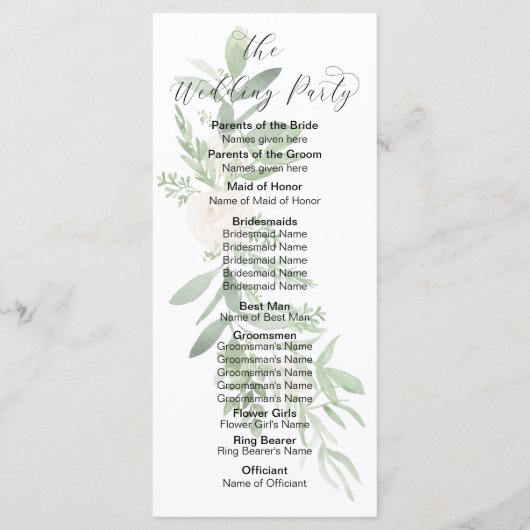 Programme de mariage floral verdure et rose (Dos)