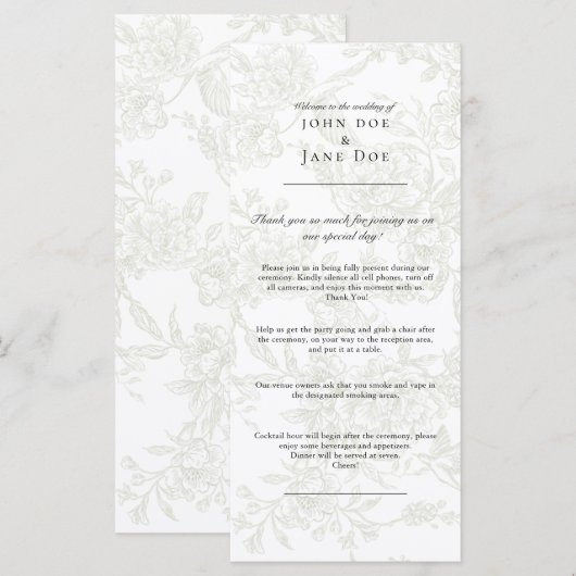 Programme de mariage floral vert (Devant / Derrière)