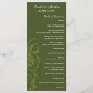 Programme de mariage floral vert d'olive