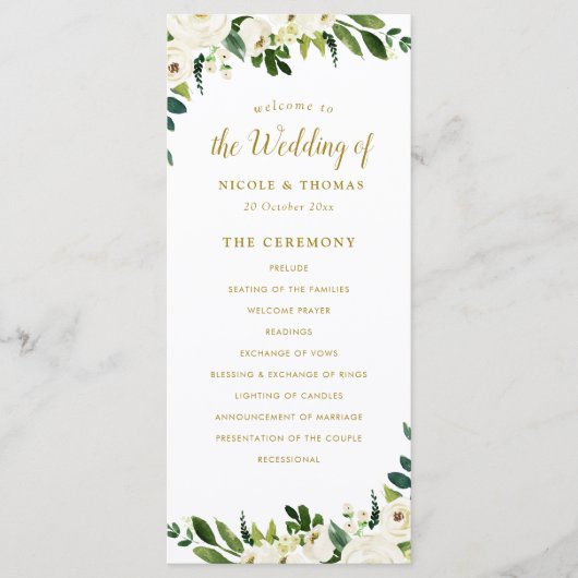 programme de mariage floral vert et or (Devant)