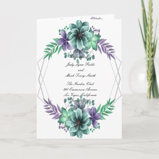 Programme De Mariage Floral Vert Et Violet (Devant)