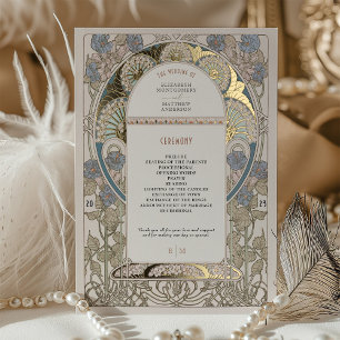 Programme de mariage floral vintage bleu poussiére