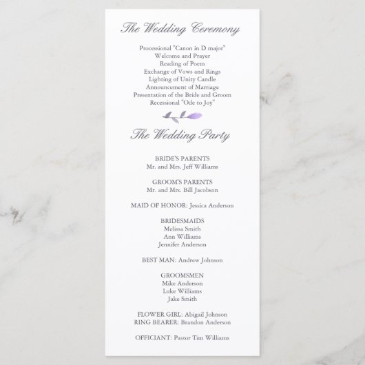 Programme de mariage floral violet et gris (Dos)