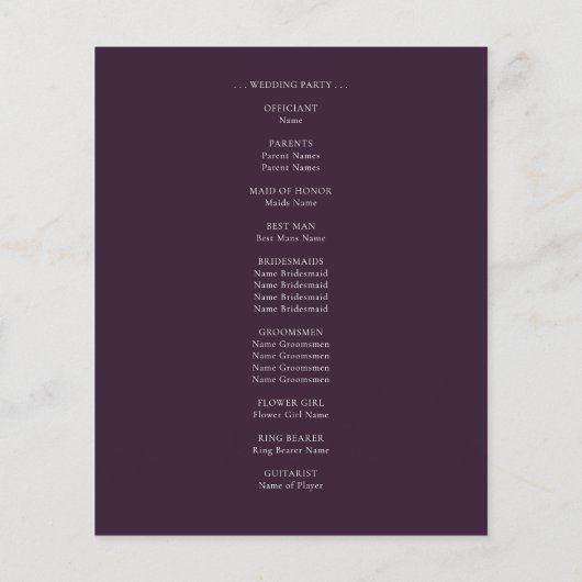 Programme de mariage floral violet et noir gothiqu (Dos)