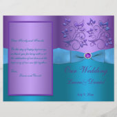 Programme de mariage floral violet et turquoise (Devant)